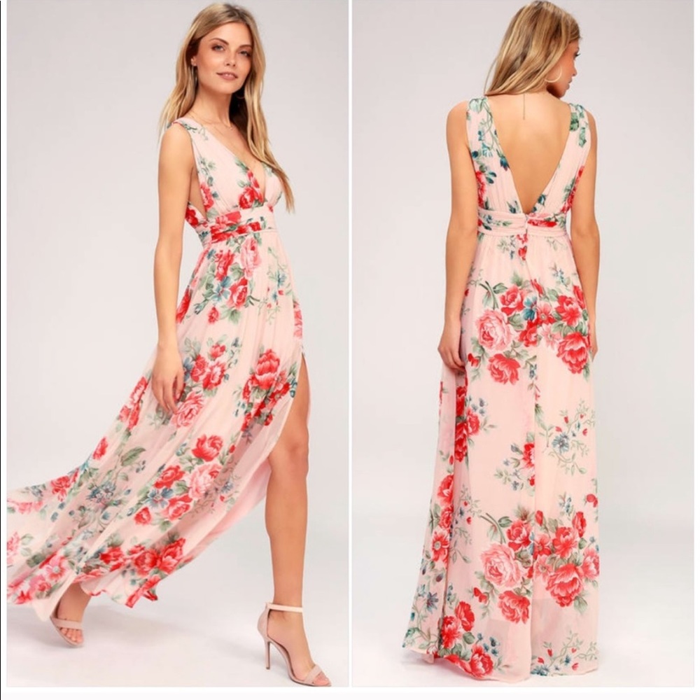 Lulu’s Garden Meandering Blush Floral Dress